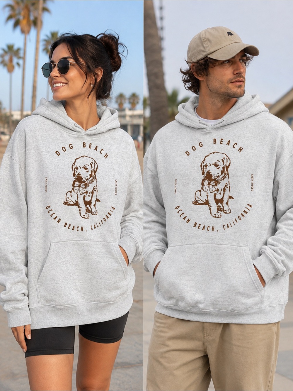 Dog Beach Graphic Hoodie - Light Gray